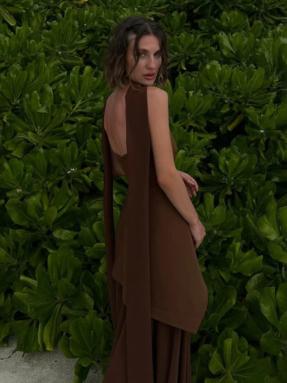 Fashion Strapless Dress with Ribbon Female Elegant Sleeveless Mesh Beach Vacation Long Dress 2025 Spring New Women Dress