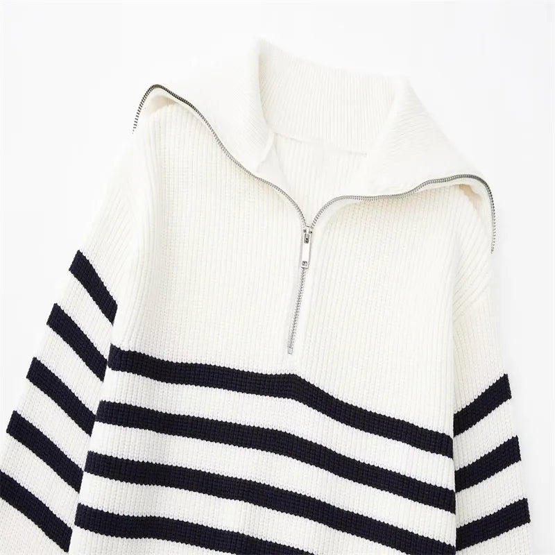vHaren – Half-Zip Hoodie with Stripe Pattern