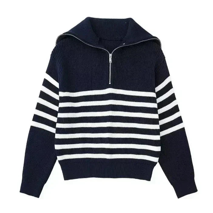 vHaren – Half-Zip Hoodie with Stripe Pattern