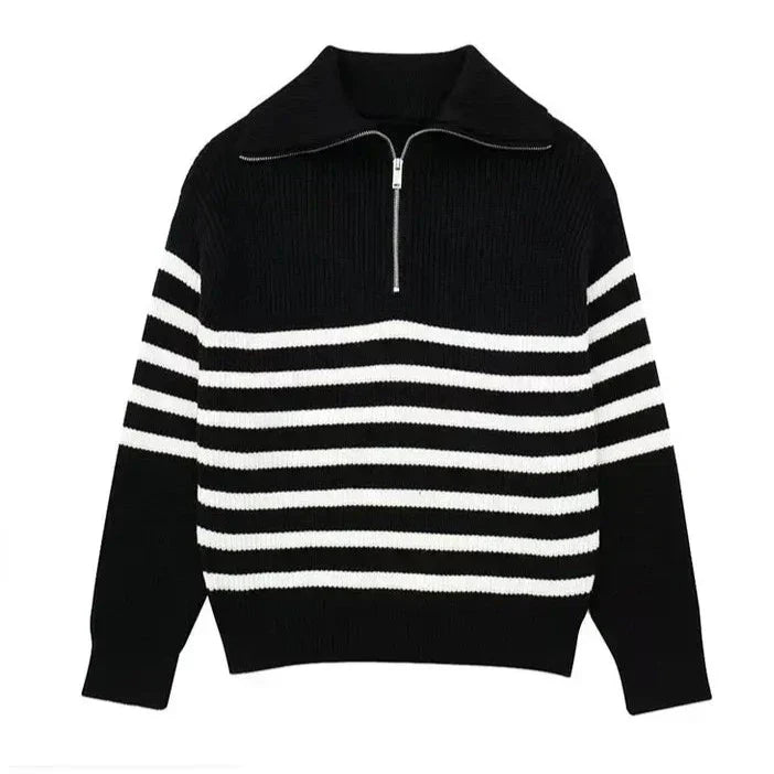 vHaren – Half-Zip Hoodie with Stripe Pattern