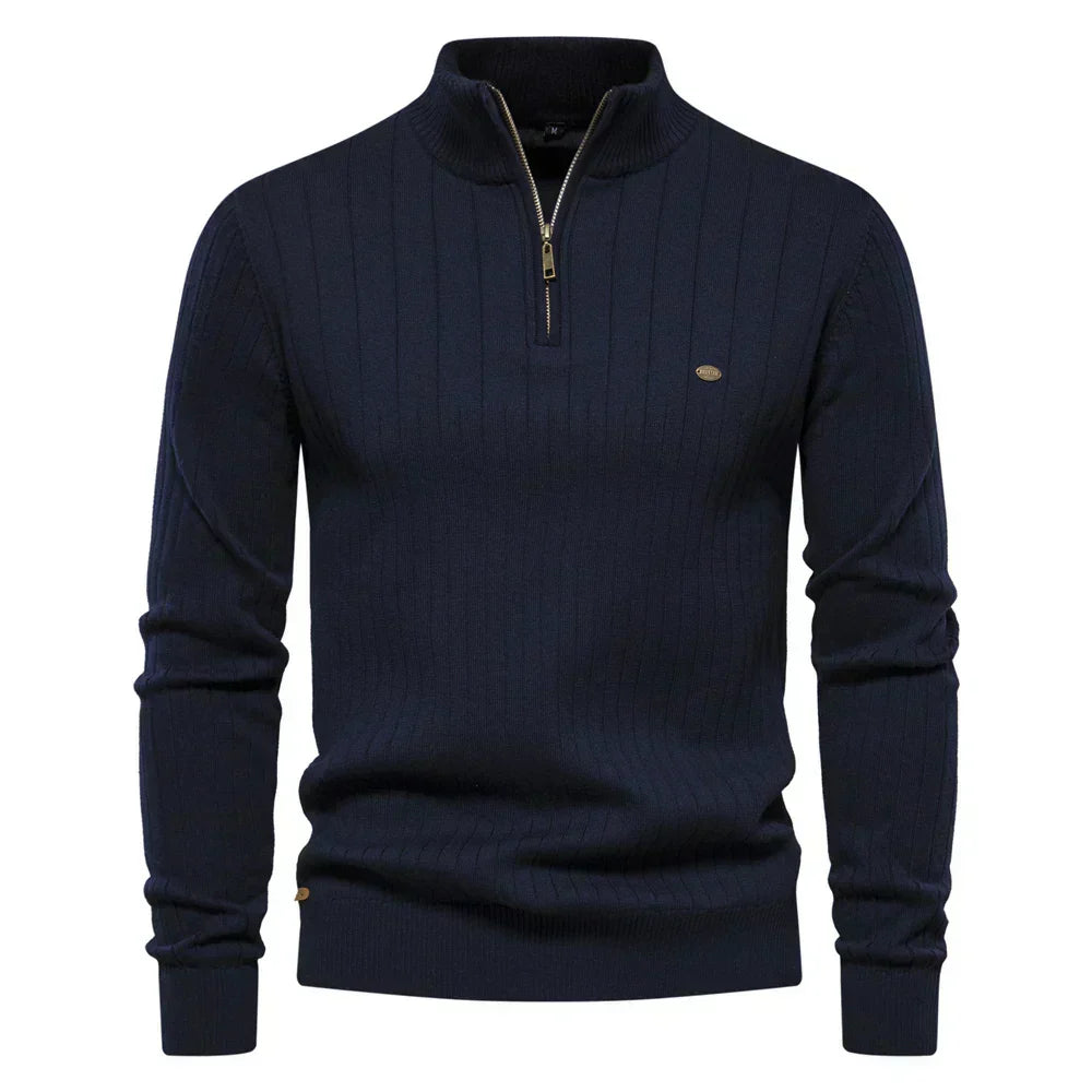 Half-Zip Sweater with Stripe Pattern