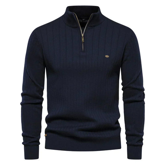 Half-Zip Sweater with Stripe Pattern