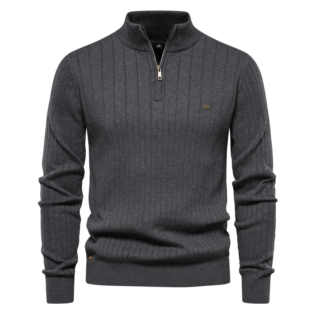 Half-Zip Sweater with Stripe Pattern