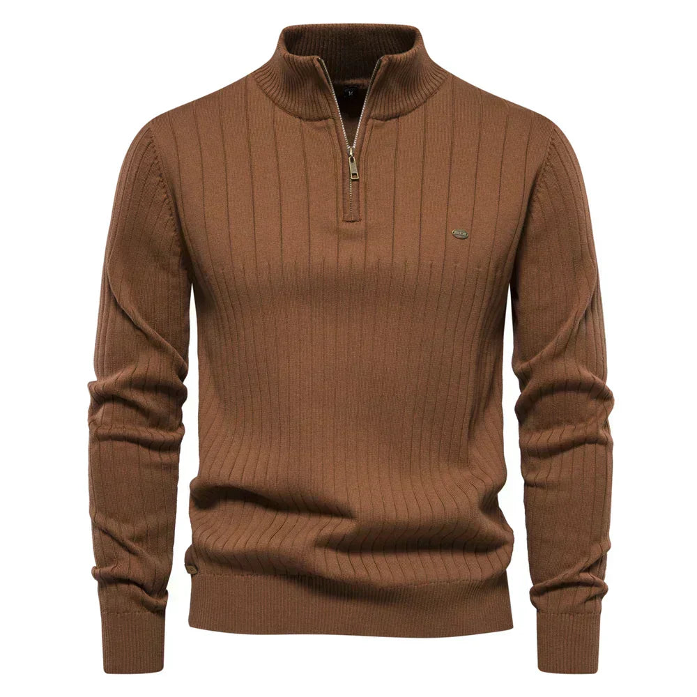 Half-Zip Sweater with Stripe Pattern