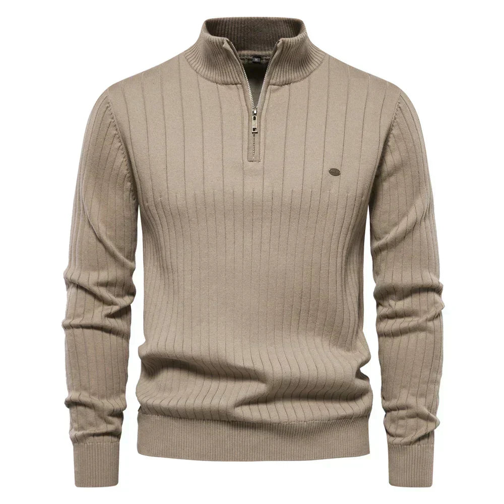 Half-Zip Sweater with Stripe Pattern