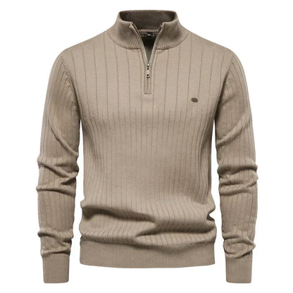 Half-Zip Sweater with Stripe Pattern